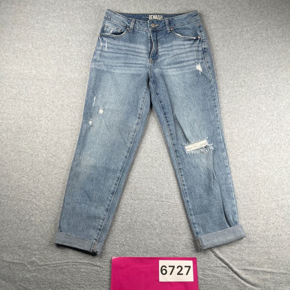 Rewash Denim Jeans High Rise 27 Blue Light Wash Distressed Cut Bottoms